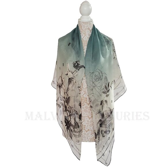 ALEXANDER MCQUEEN SCARF BOTANICAL SKULL PRINT CHIFFON SILK
